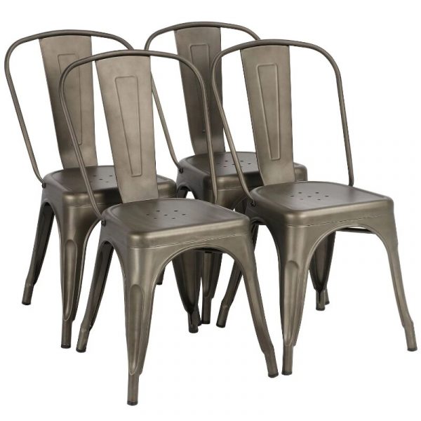SMILE MART Industrial Modern Metal Dining Chairs Set of 4 Gunmetal Gray dining chair