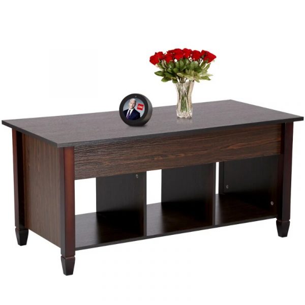 SMILE MART Modern Wood Lift Top Coffee Table with 3 Storage Compartments Espresso furniture living room 2