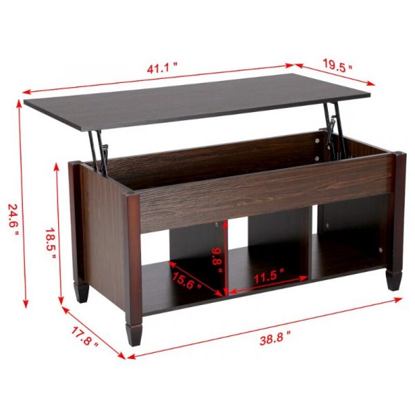 SMILE MART Modern Wood Lift Top Coffee Table with 3 Storage Compartments Espresso furniture living room 3