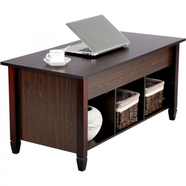 SMILE MART Modern Wood Lift Top Coffee Table with 3 Storage Compartments Espresso furniture living room 5