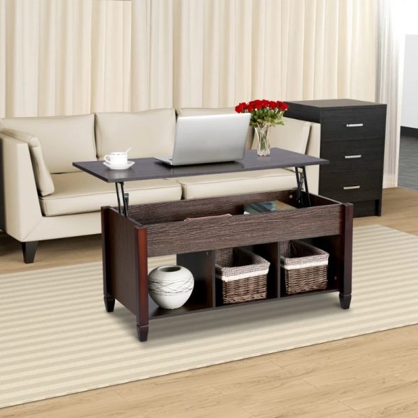 SMILE MART Modern Wood Lift Top Coffee Table with 3 Storage Compartments Espresso furniture living room