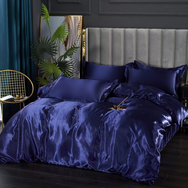 Silk Bedding Set with Duvet Cover Bed Sheet Pillowcase Luxury Satin Bedsheet Solid Color Double Single 4