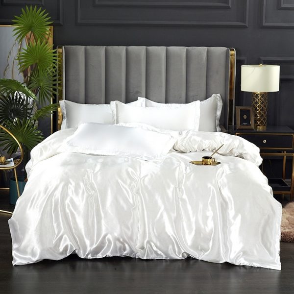 Silk Bedding Set with Duvet Cover Bed Sheet Pillowcase Luxury Satin Bedsheet Solid Color Double Single