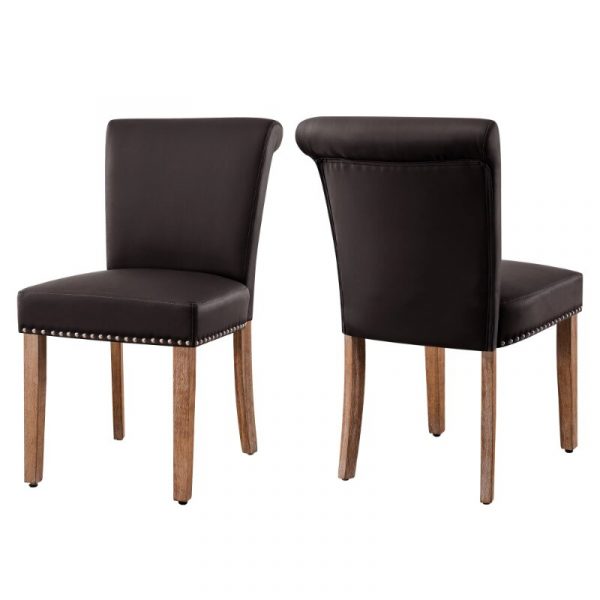 Subrtex Leather Upholstered Dining Chair with Nailheads and Solid Wood Legs Set of 2 Brown dining 1