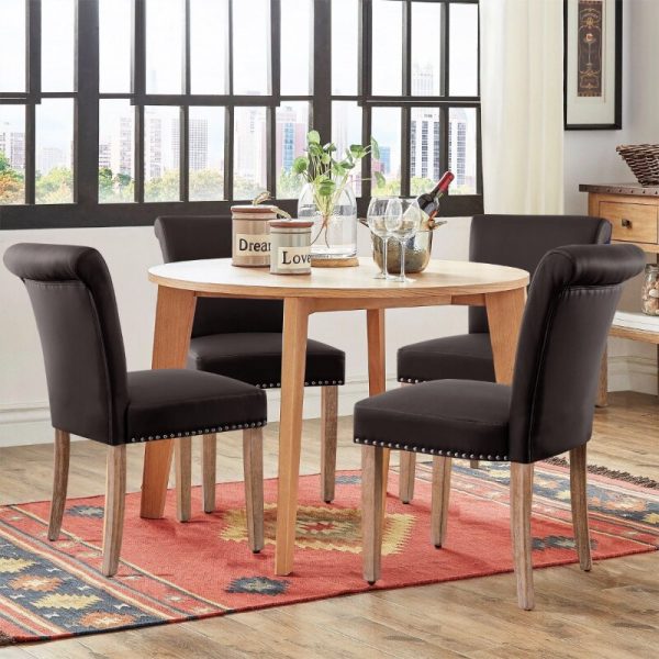 Subrtex Leather Upholstered Dining Chair with Nailheads and Solid Wood Legs Set of 2 Brown dining 2