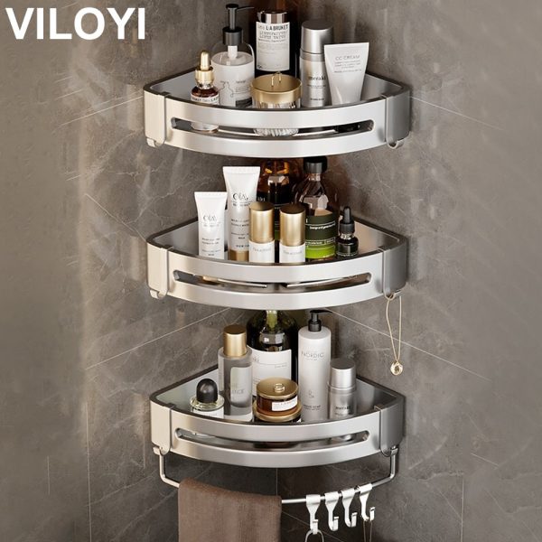 VILOYI Bathroom Shelves Wall Mounted No Drill Space Aluminum Shower Corner Caddy Storage Shelf Multilayer Kitchen