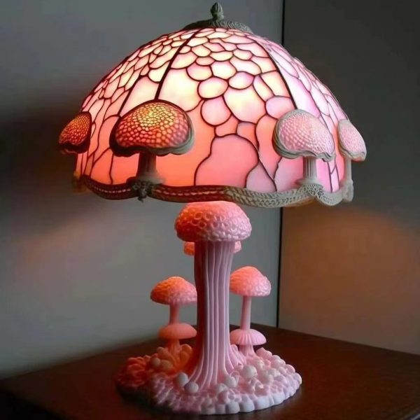 Vintage Stained Glass Plant Series Table Lamps Mushroom Snail Octopus Resin Colorful Ornament Desk Decoration Flower 1