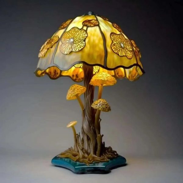 Vintage Stained Glass Plant Series Table Lamps Mushroom Snail Octopus Resin Colorful Ornament Desk Decoration Flower 3