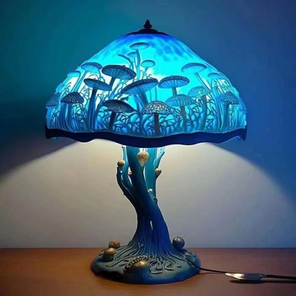 Vintage Stained Glass Plant Series Table Lamps Mushroom Snail Octopus Resin Colorful Ornament Desk Decoration Flower 5